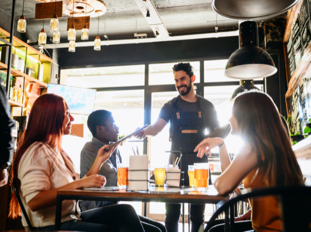 Server helping customers